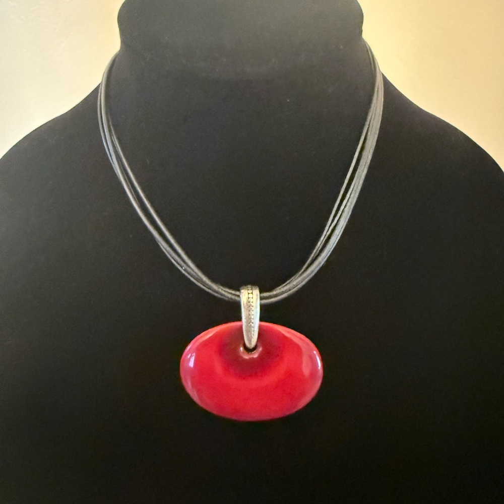 Chico's Red Pendant Necklace with Black Cord